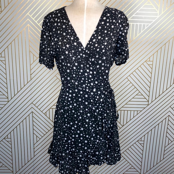 Lulus Dresses & Skirts - Lulu's Made of Stardust Black Print Wrap Dress
